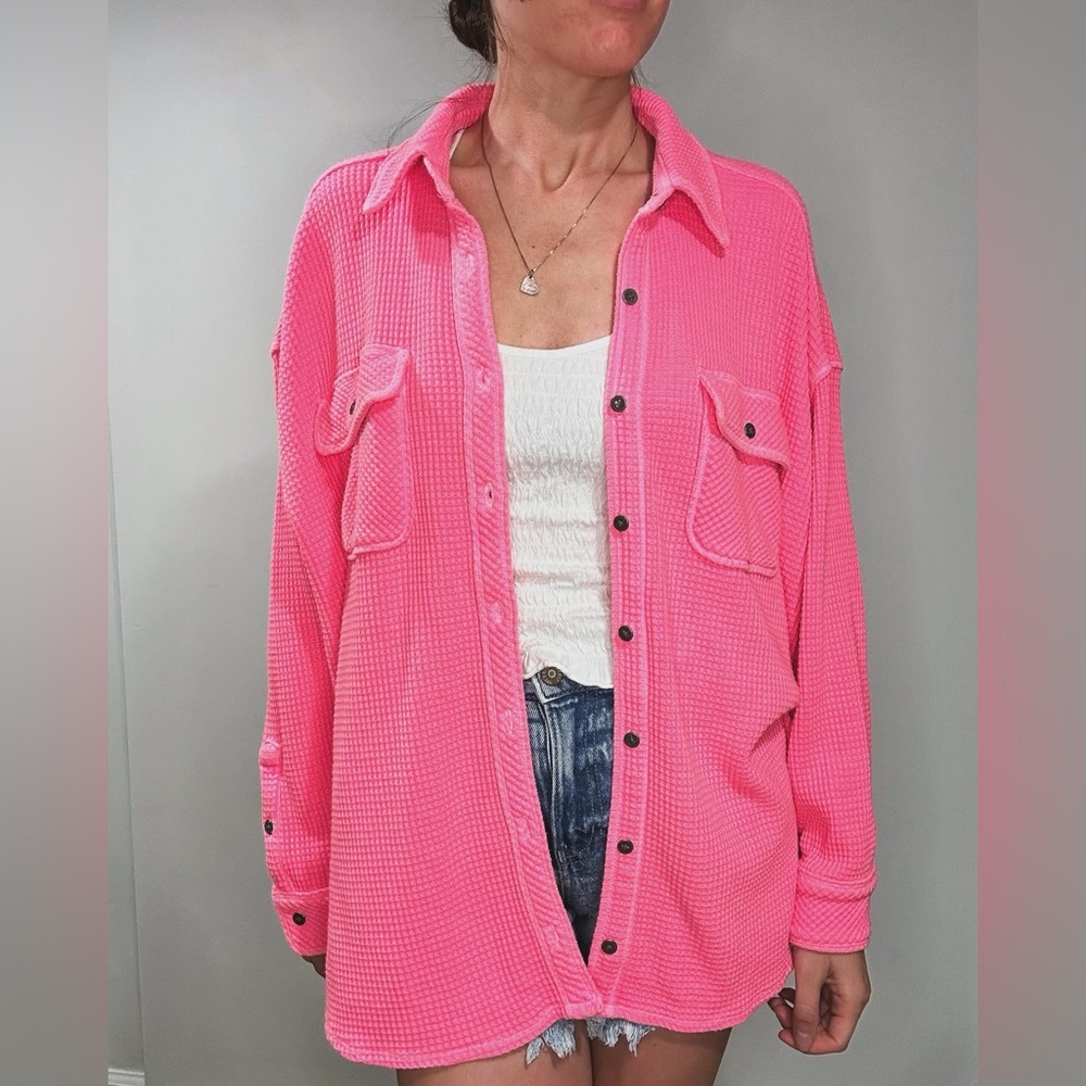 Aerie hot pink waffle knit Shacket size xsmall